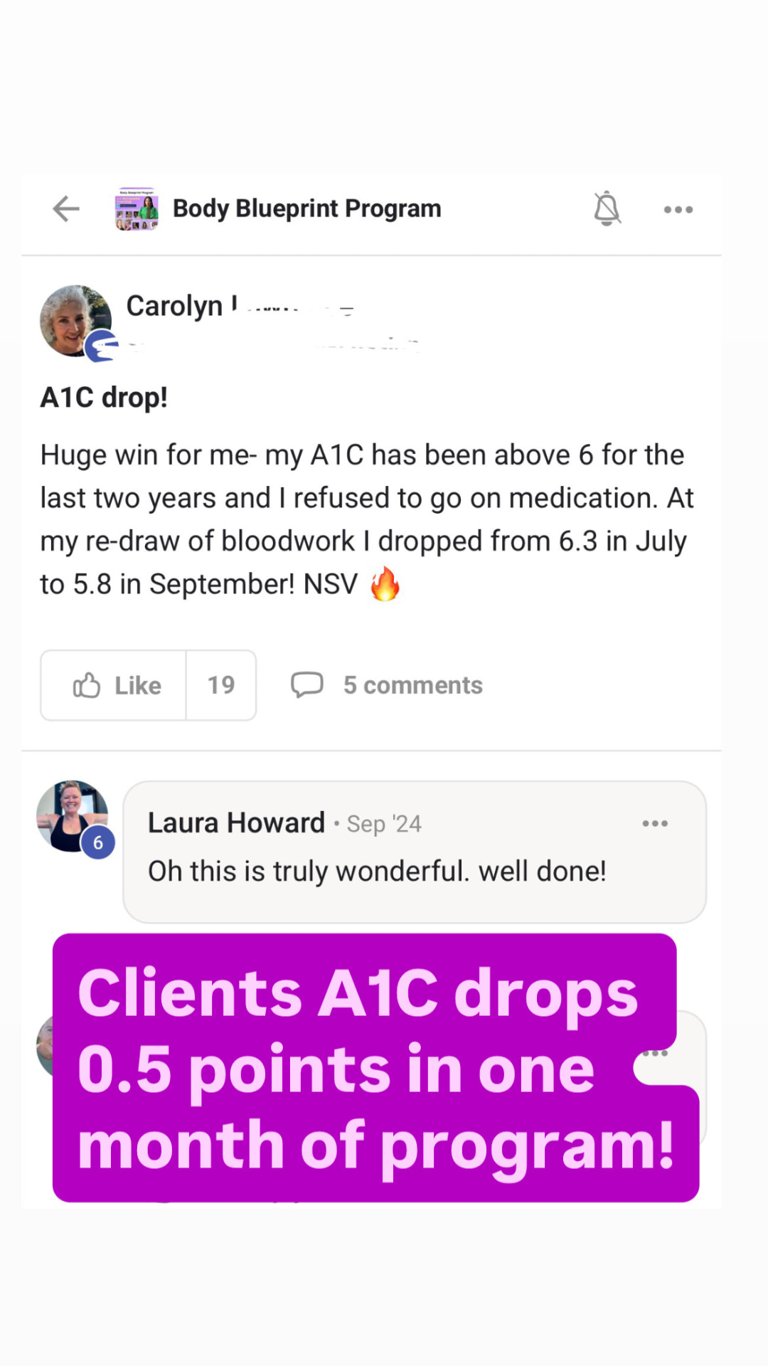 Client celebrates lowering her A1C by half a point