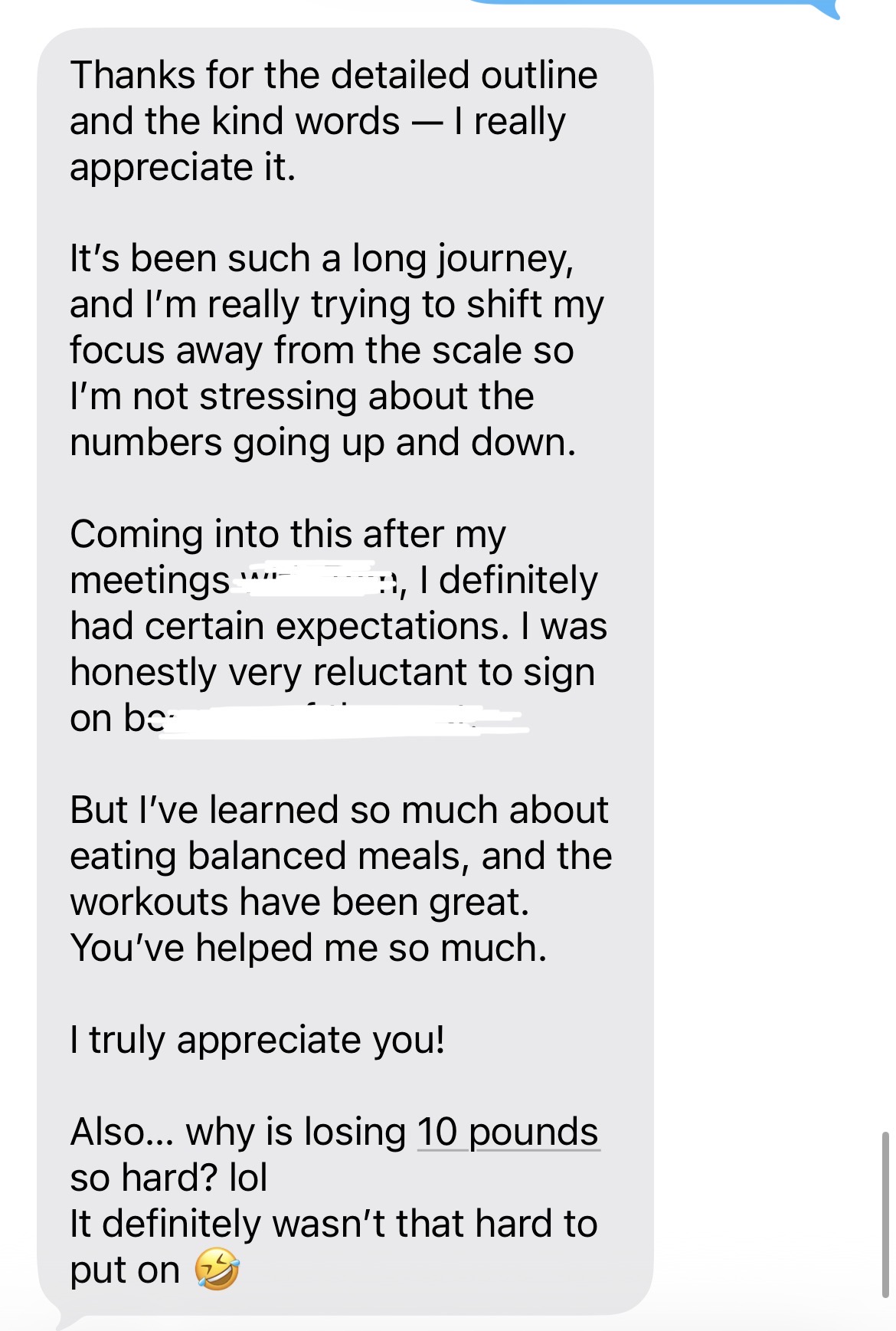 Client shares what she learned about balanced meals